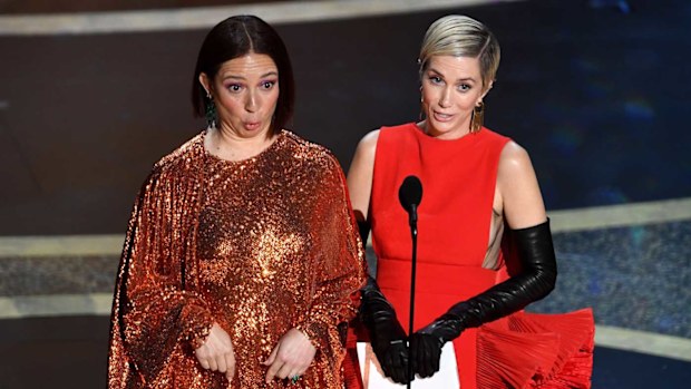 Maya Rudolph and Kristen Wiig speak onstage during the 92nd Annual Academy Awards at Dolby Theatre on February 09, 2020.