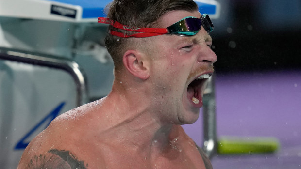 Adam Peaty celebrates his victory in the Men's 50m Breaststroke Final at the 2022 Commonwealth Games.