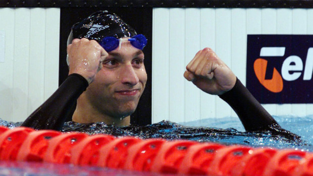 Ian Thorpe after winning gold in the 400m freestyle at the Sydney 2000 Olympics.