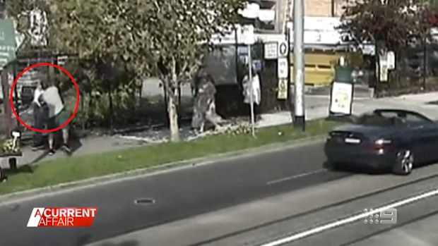 A 70-year-old coward punched at random in the middle of a shopping strip.