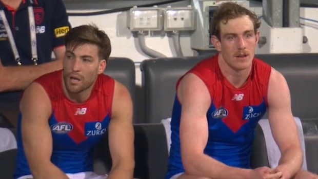 Melbourne's Jack Viney and Harrison Petty on interchange bench