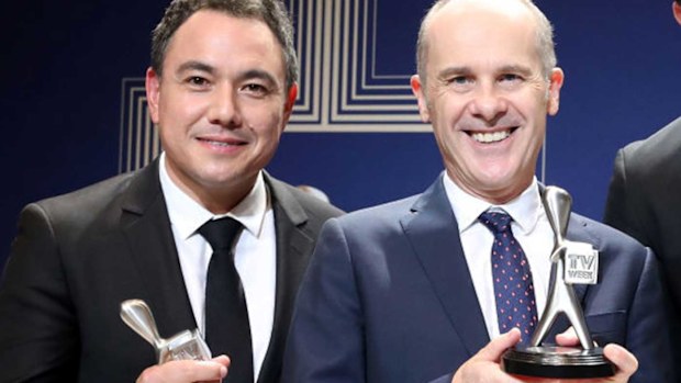 Sam Pang (right) pictured with host Tom Gleisner (left) from Have You Been Paying Attention.