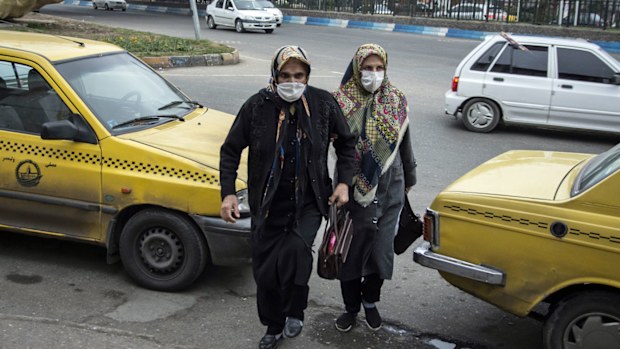 Women wear face masks as a precaution against the outbreak of Coronavirus..With the spread of coronavirus in the world, the virus has hit Iran and Qom, Rasht has the highest number of people with coronavirus in Iran. Currently schools and universities in Gilan province are closed and people move less in the city.