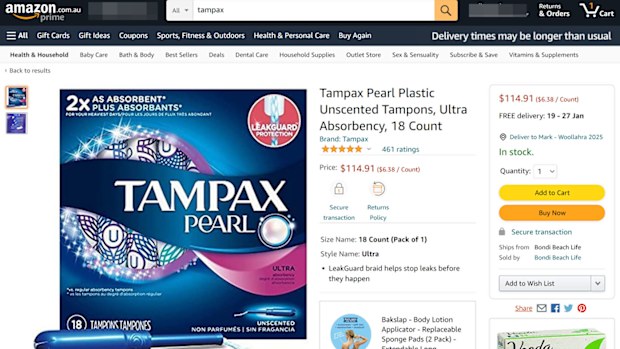 This box of 18 tampons was selling for $114.