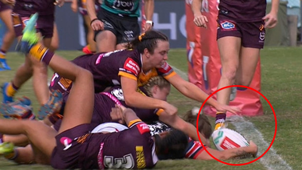 Keilee Joseph's controversial try is awarded by the Bunker