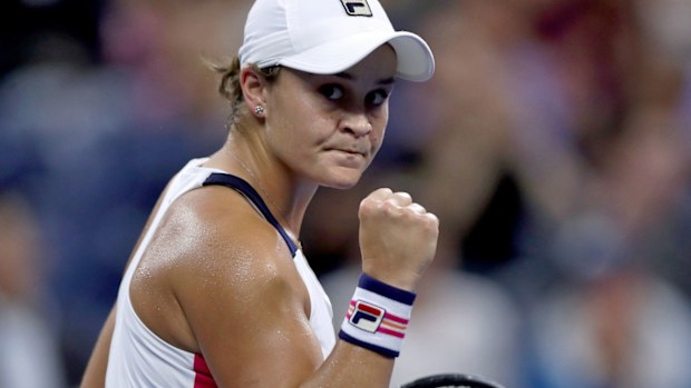 Ashleigh Barty of Australia reacts during her Women's Singles second round match against Lauren Davis 
