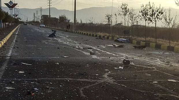This photo released by the semi-official Fars News Agency shows the scene where Mohsen Fakhrizadeh was killed in Absard, a small city just east of the capital, Tehran, Iran, Friday, Nov. 27, 2020