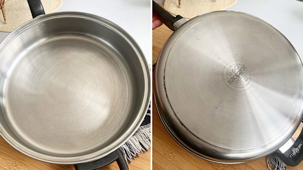 Cleaning hacks frying pan op shop Bar Keeper's Friend