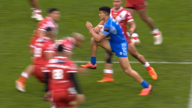 Joseph Suaalii was placed on report for this incident in Samoa's win over Tonga.