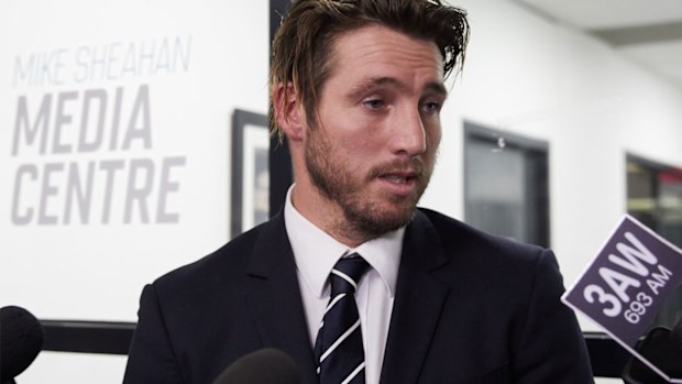 Carlton Blues player Dale Thomas leaves the AFL tribunal 