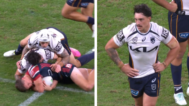 Kotoni Staggs reacts after being sent to the sin bin.