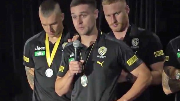 Richmond's Jayden Short got emotional during his best and fairest speech.