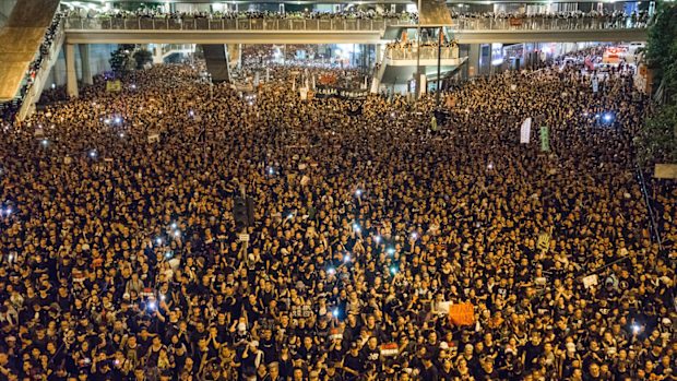 Protesters marched through the streets of Hong Kong during the mass rally.