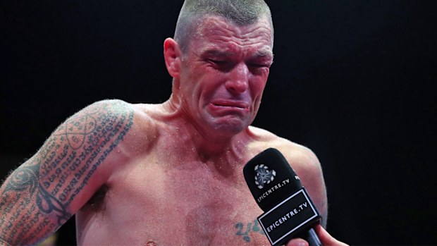 John Wayne-Parr is emotional after defeating Anthony Mundine at the Brisbane Exhibition and Convention Centre