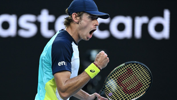 Alex de Minaur of Australia celebrates a point