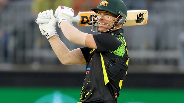 David Warner in action against England in Perth.