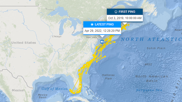 Ironbound has been cruising up and down the US east coast after being tagged in October 2019.