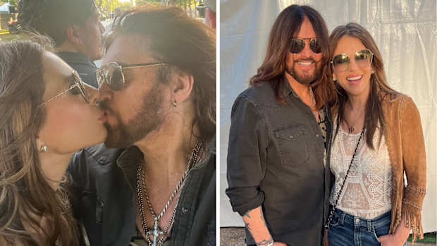 Elizabeth Hurley and Billy Ray Cyrus at Stagecoach
