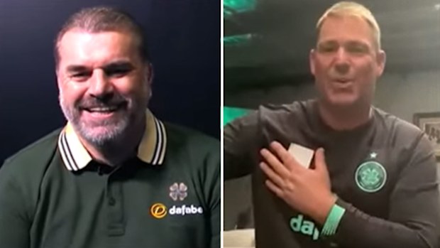 Ange Postecoglou chats with Shane Warne