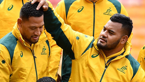 Wallabies Israel Folau and Taniela Tupou in September 2018
