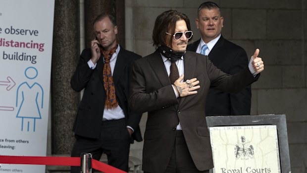 Actor Johnny Depp arrives at the Royal Courts of Justice, Strand on July 15, 2020 in London, England. 