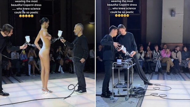 Bella Hadid spray-on dress