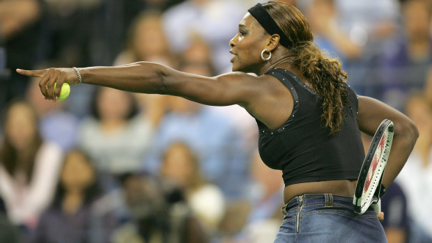 Serena Williams during her 2004 US Open quarter final loss to Jennifer Capriati.