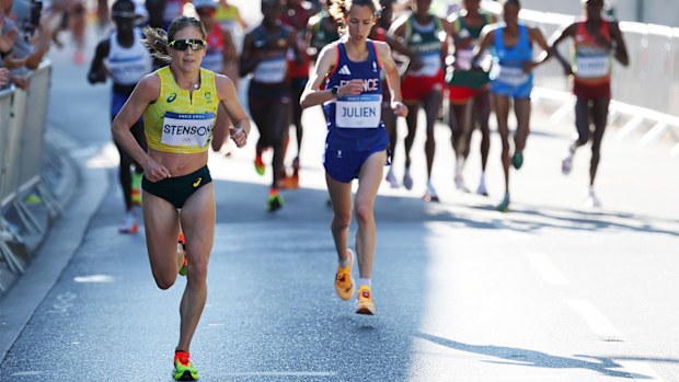 Australia's Jessica Stenson powering up a hill in Paris.