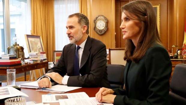 King Felipe VI and Queen Letizia of Spain in their home office