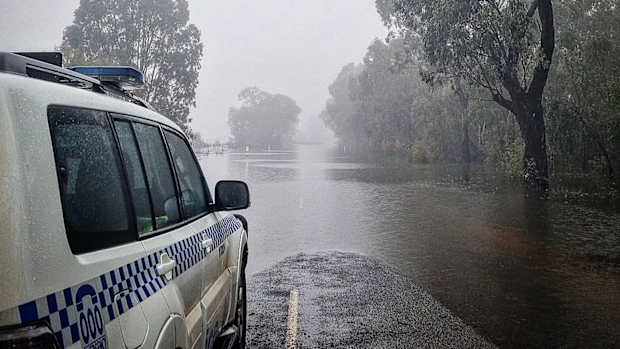 Flooding is seen in NSW's central west. Authorities are pleading with those in flood-affected areas not to drive in floodwaters. 
