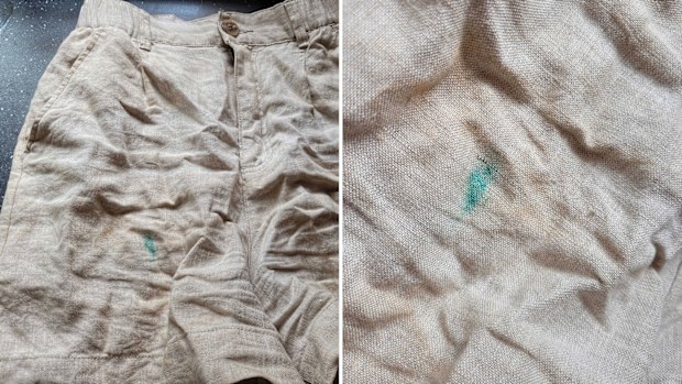 Linen shorts stained with paint