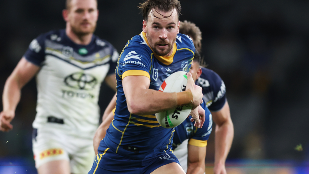 Clint Gutherson of the Eels makes a break during the round 13 NRL match between Parramatta Eels and North Queensland Cowboys.