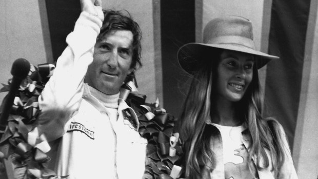 Jochen Rindt with wife Nina after winning the 1970 British Grand Prix, just two months before his death.