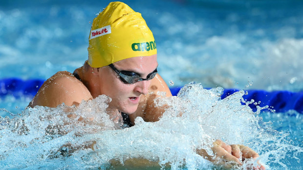 Chelsea Hodges in action at the 2022 World Short Course Swimming Championships in Melbourne.
