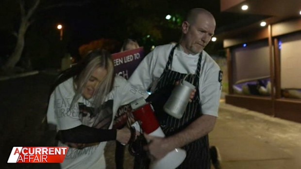 Celebrity chef, John Mountain said he lunged for the megaphone vegan activist Tash Peterson was holding.