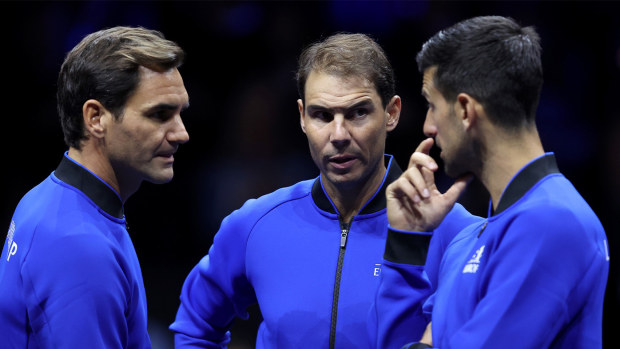 Roger Federer (left), Rafael Nadal (centre) and Novak Djokovic.