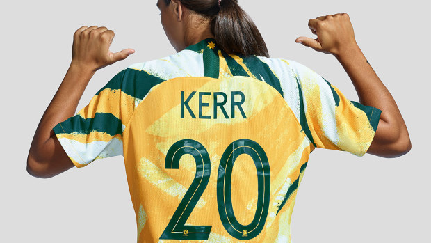 Sam Kerr wears the new Matildas Women's World Cup kit