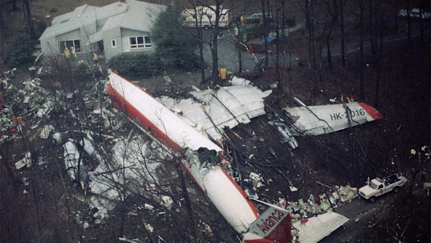 The plane crashed nose-first on a hillside on New York's Long Island.