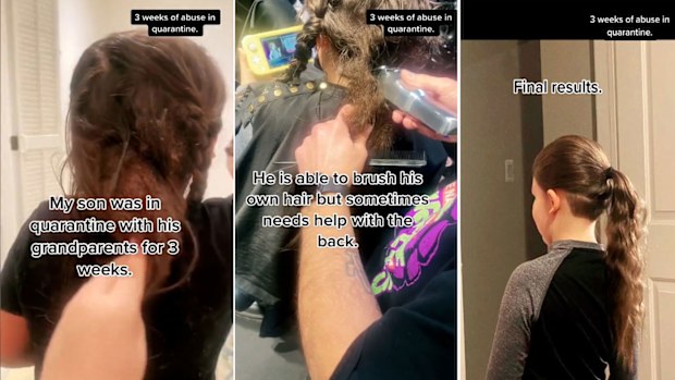 Xanthe says her son was forced to have his hair cut after his grandparents refused to help him brush it