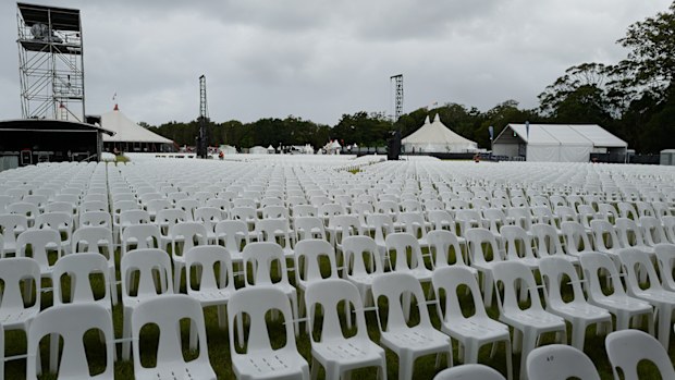 Rows of chairs set up for the now-cancelled Bluesfest.