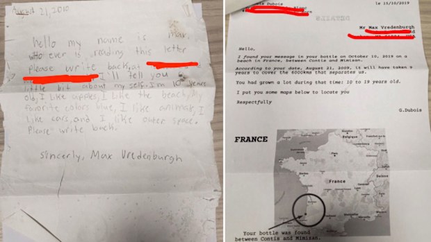 Max Vredenburgh was shocked to learn his 2010 message in a bottle had been found in France.
