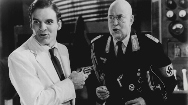 "Dead Men Don't Wear Plaid" - Rigby (Steve Martin) and Field Marshall Vonkluck (Carl Reiner) argue over who gets to reveal the plot of the movie. November 3, 1983