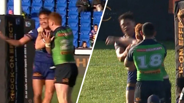 Corey Horsburgh was one of three players sent off following a wild all-in brawl in the NSW Cup match between the Warriors and Raiders in Auckland.