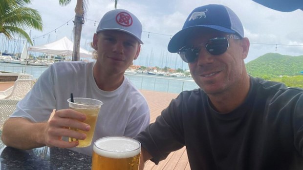 David Warner posted this selfie with Jake Fraser-McGurk after Australia was bundled out of the T20 World Cup.