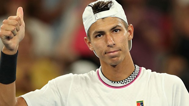 Alexei Popyrin celebrates progressing
