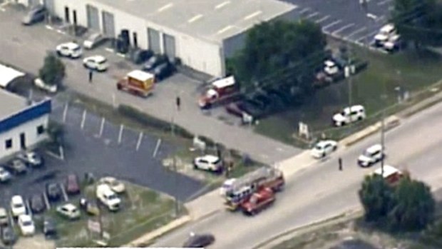 An aerial photograph shows emergency services at the scene of a shooting in Orlando. (Supplied)