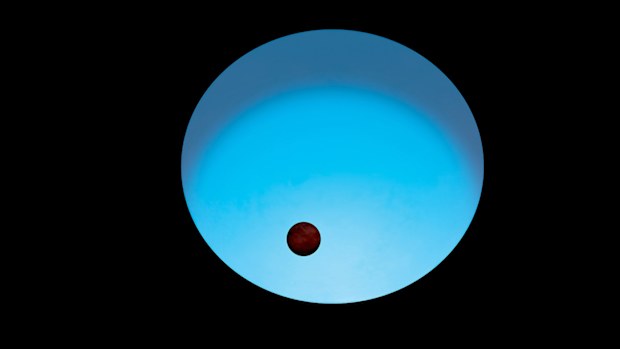 An artist impression of exoplanet WASP-189b orbiting its host star. 