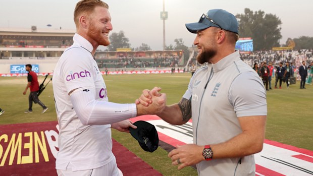 Ben Stokes with coach Brendon McCullum.