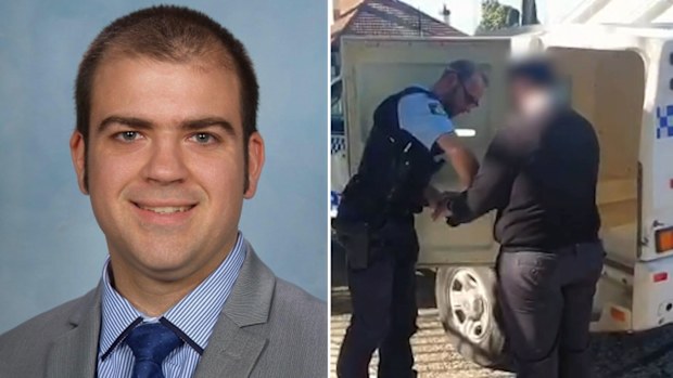 Alex Simpson was arrested on the grounds of Trinity Grammar in Summer Hill, in Sydney's inner-west yesterday.