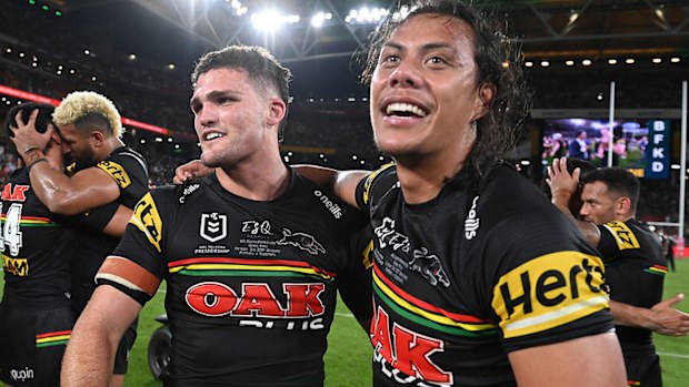  Nathan Cleary of the Panthers and Jarome Luai 